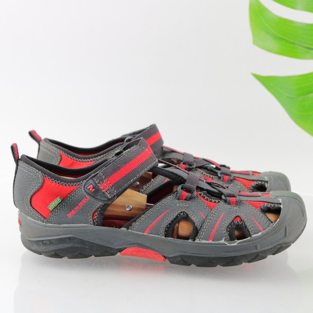 Merrell Womens Hydro Sandal Size 6 Gray Red Fisherman Water Shoe Closed Toe Flat